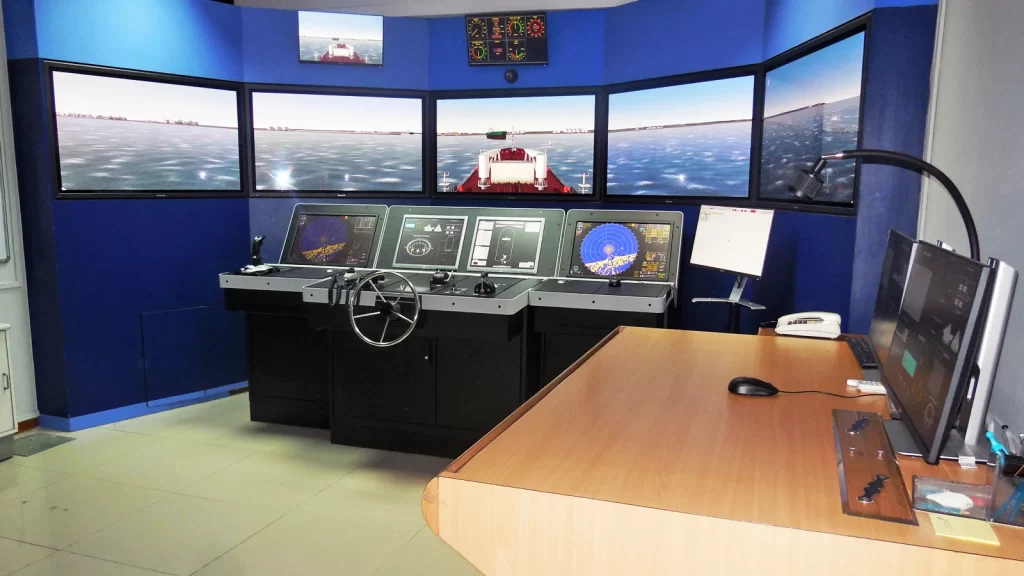 simulator room with multiple screens