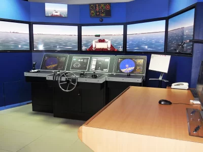 simulator room with multiple screens